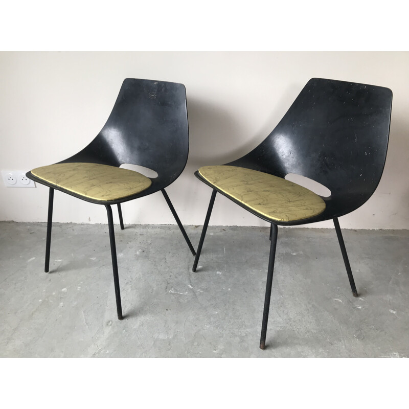 Pair of vintage Tonneau chairs by Pierre Guariche for Steiner, 1950