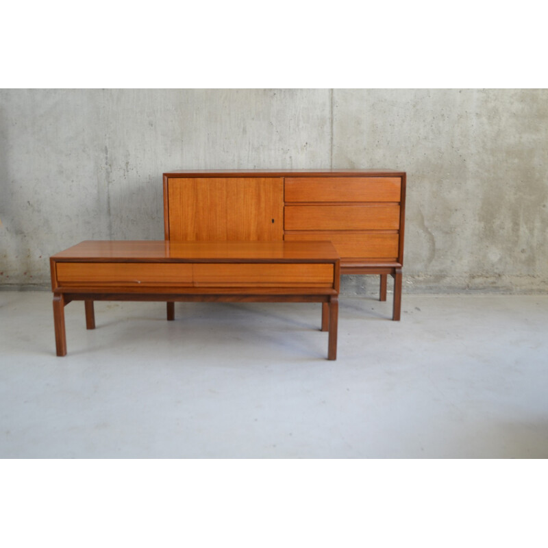 Set of German cabinet and console table in teak - 1970s