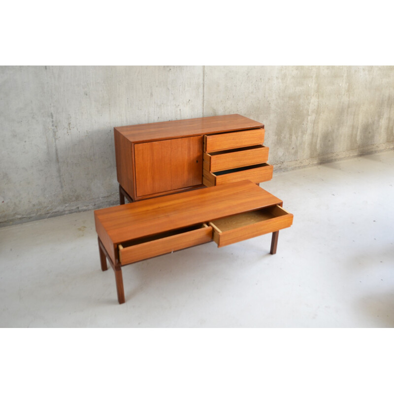 Set of German cabinet and console table in teak - 1970s