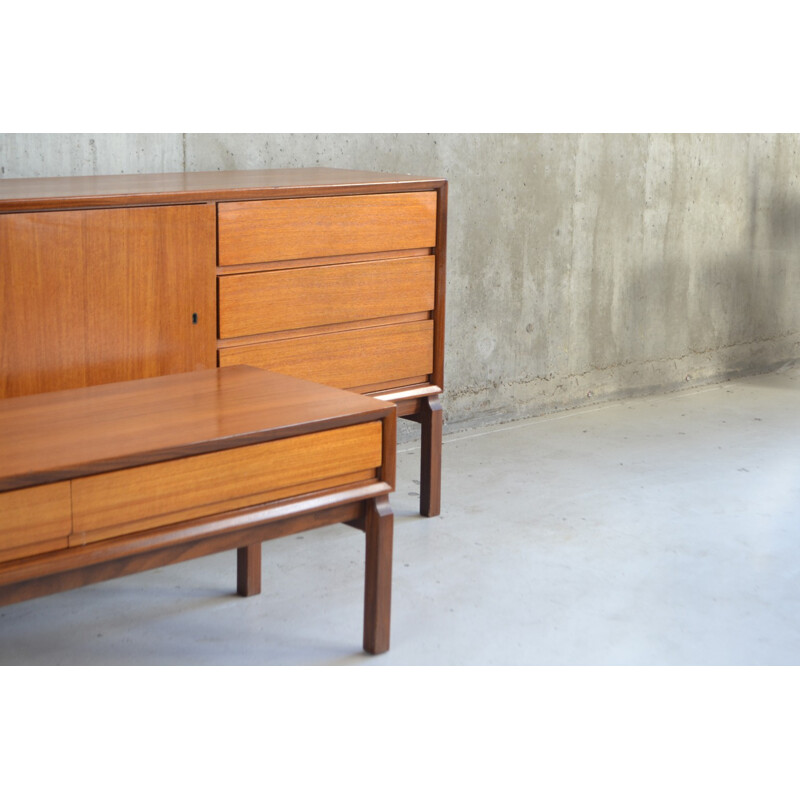 Set of German cabinet and console table in teak - 1970s