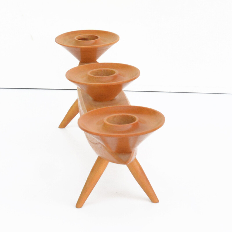 Vintage ash wood candlestick, Germany 1960-1970