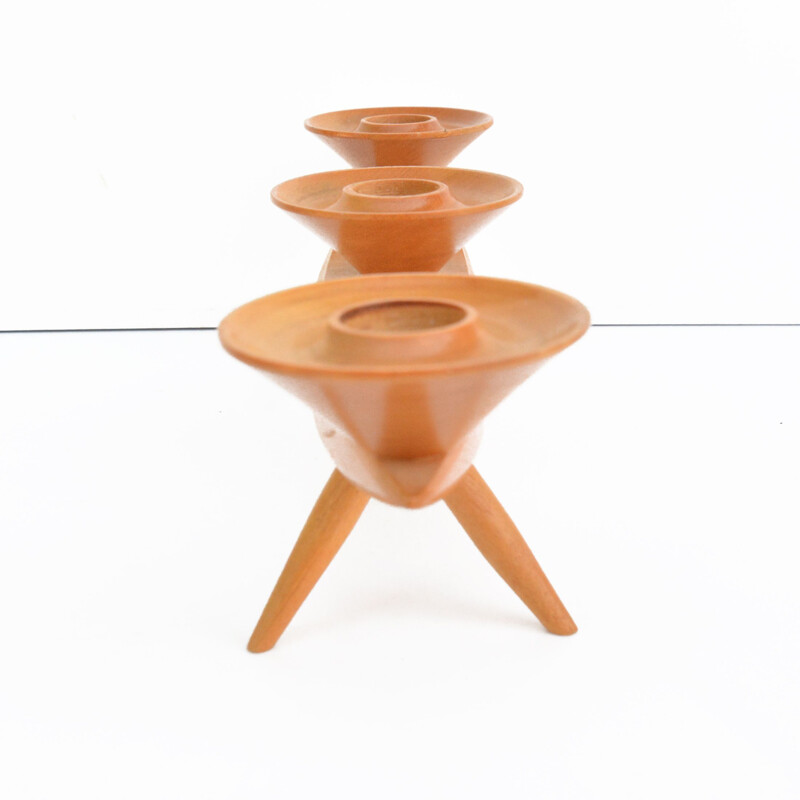 Candelabro vintage de madera de fresno, Alemania 1960-1970