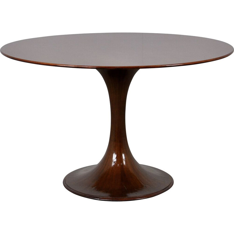 Table vintage ronde en bois par Luigi Massoni pour Mobilia, 1959