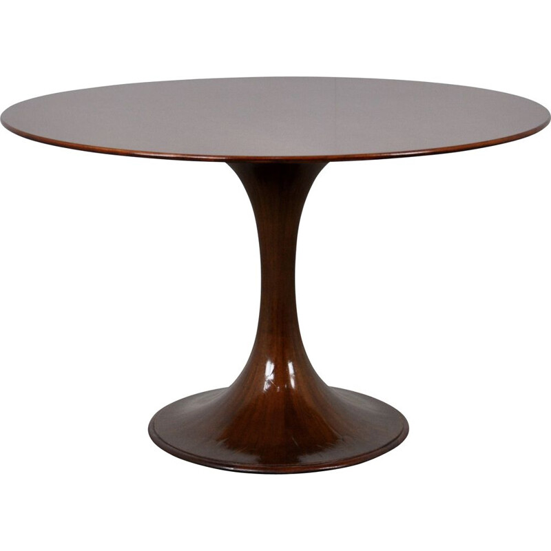 Tavolo rotondo vintage in legno di Luigi Massoni per Mobilia, 1959