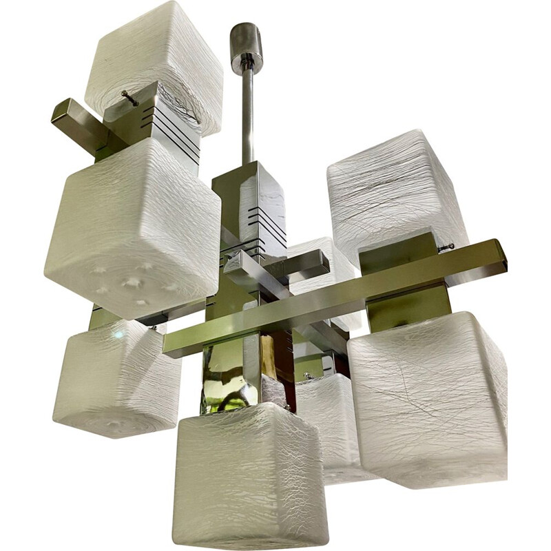 Vintage chandelier with 9 cubes in Murano glass by Gaetano Sciolari, 1970s
