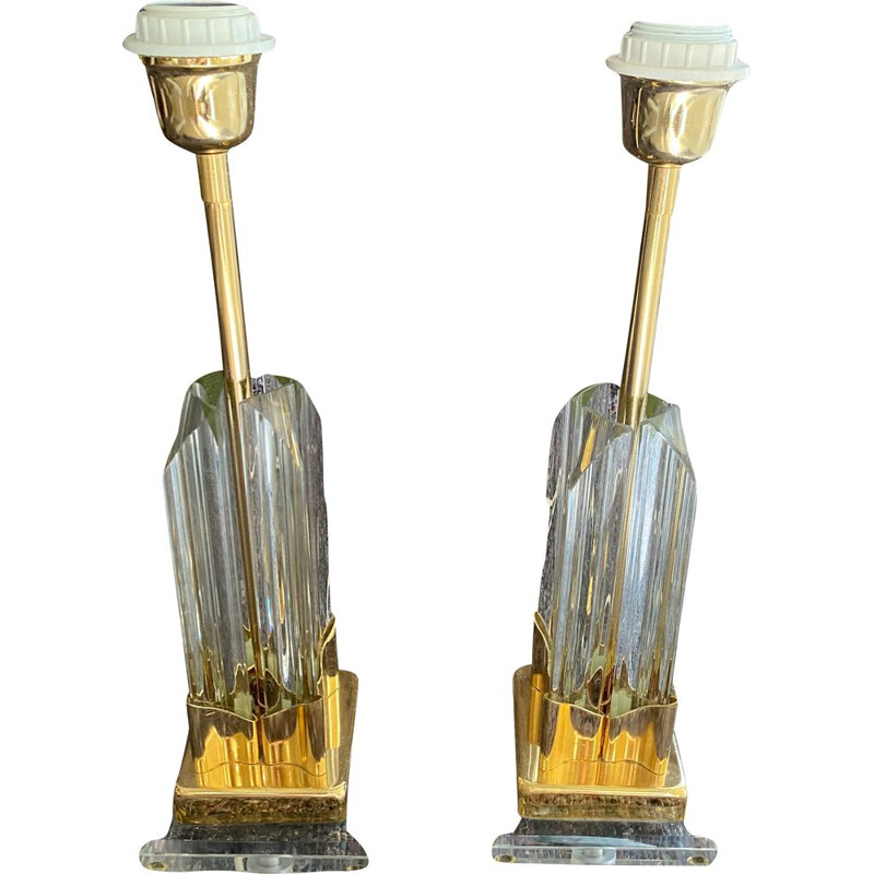 Pair of vintage Venini Murano glass table lamps, 1970s