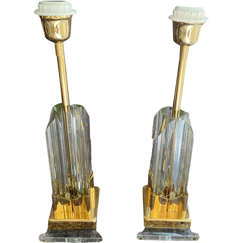 Pareja de lámparas de mesa Venini de época en cristal de Murano, 1970