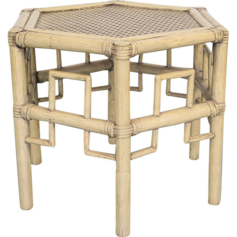 table basse vintage hexagonale - bambou