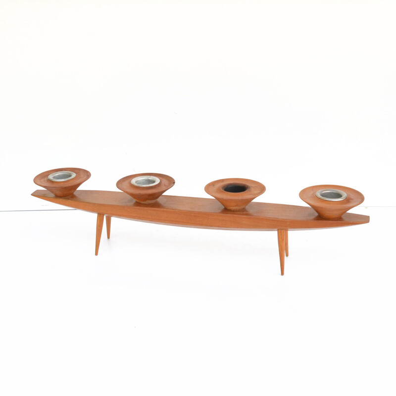 Vintage four-branch ash wood candle holders, Germany 1960-1970