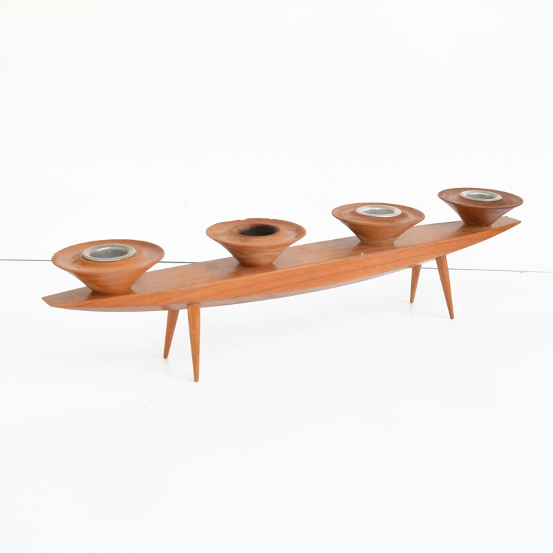 Vintage four-branch ash wood candle holders, Germany 1960-1970