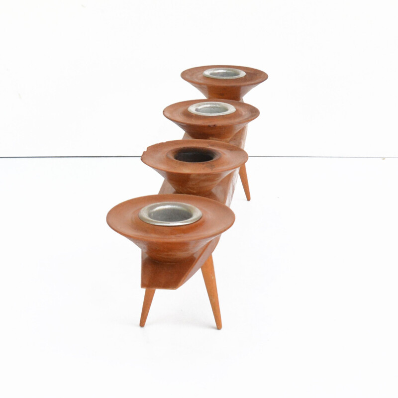Portacandele vintage a quattro rami in legno di frassino, Germania 1960-1970