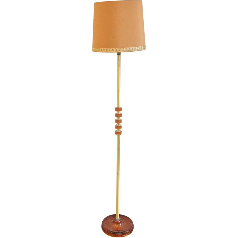 Scandinavian mid-century glass & brass floor lamp by Carl Fagerlund for Orrefors, Sweden 1960s