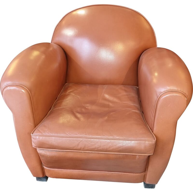 Paire de fauteuils club Art deco vintage en cuir, 1940-1950