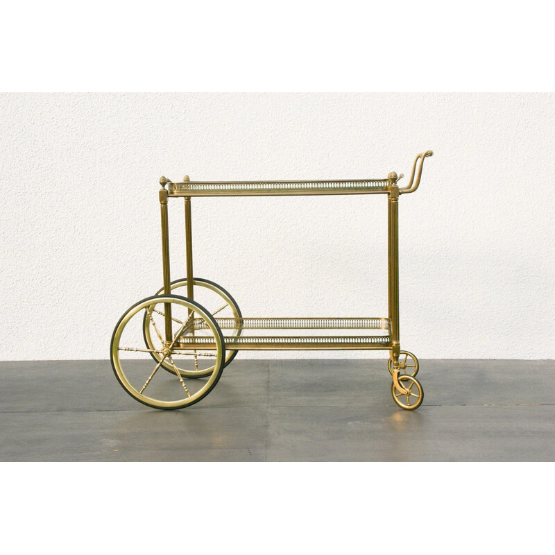 French vintage brass and glass trolley by Maison Bagués, 1940s