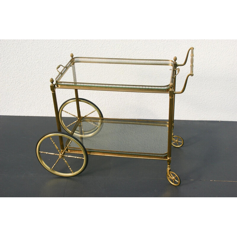 French vintage brass and glass trolley by Maison Bagués, 1940s