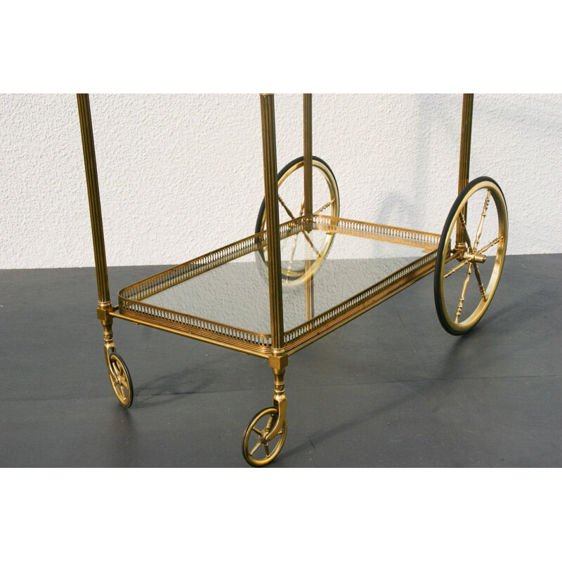 Chariot vintage français en laiton et verre par Maison Bagués, 1940