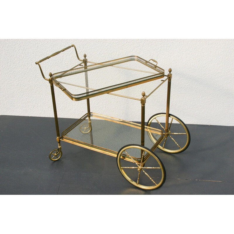 French vintage brass and glass trolley by Maison Bagués, 1940s