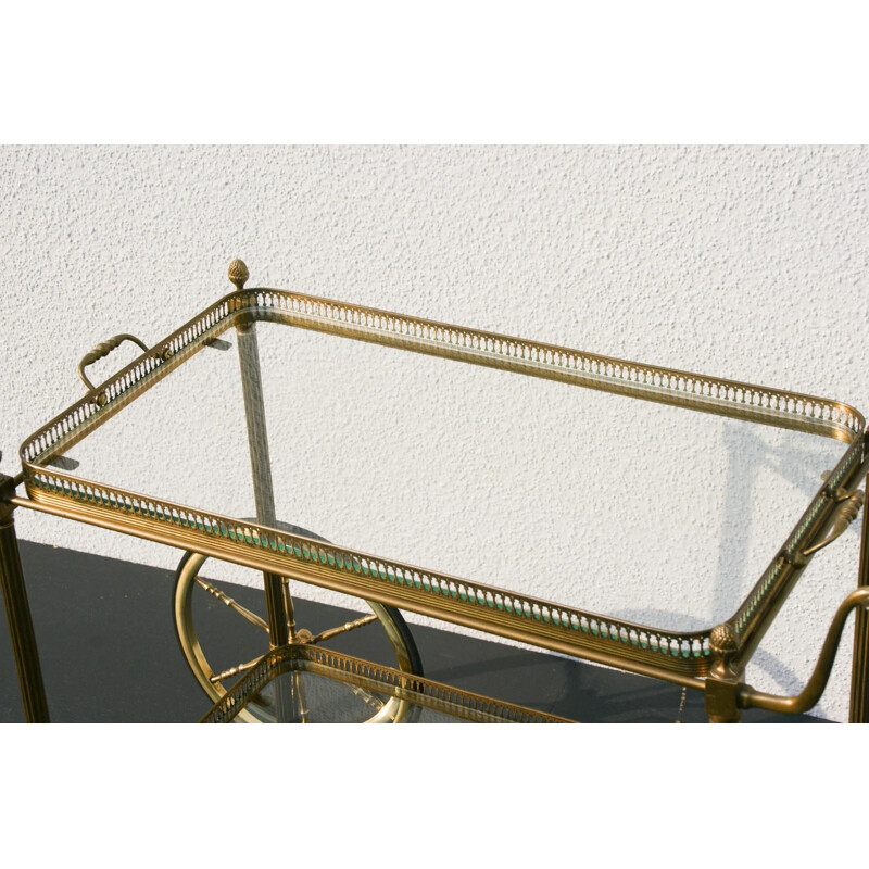 French vintage brass and glass trolley by Maison Bagués, 1940s