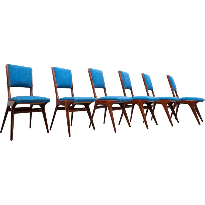 Set of 6 vintage blue 634 chairs by Carlo de Carli for Cassina, Italy 1950s