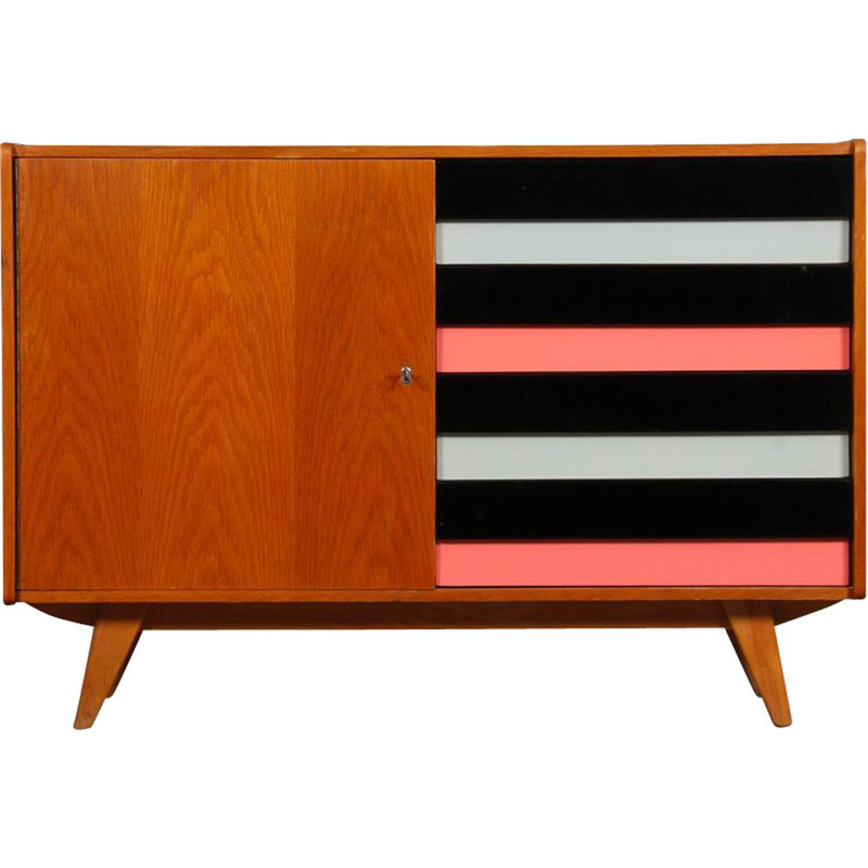 Vintage "U-458" chest of drawers with pink drawers by Jiri Jiroutek, 1960s