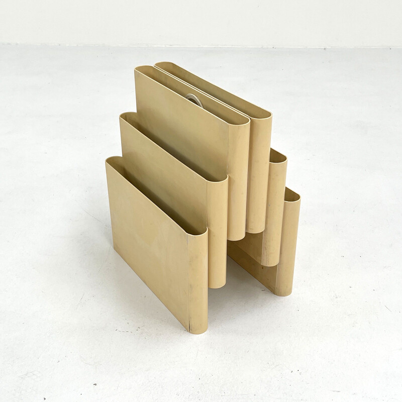 Vintage cream magazine rack by Giotto Stoppino for Kartell, 1970s