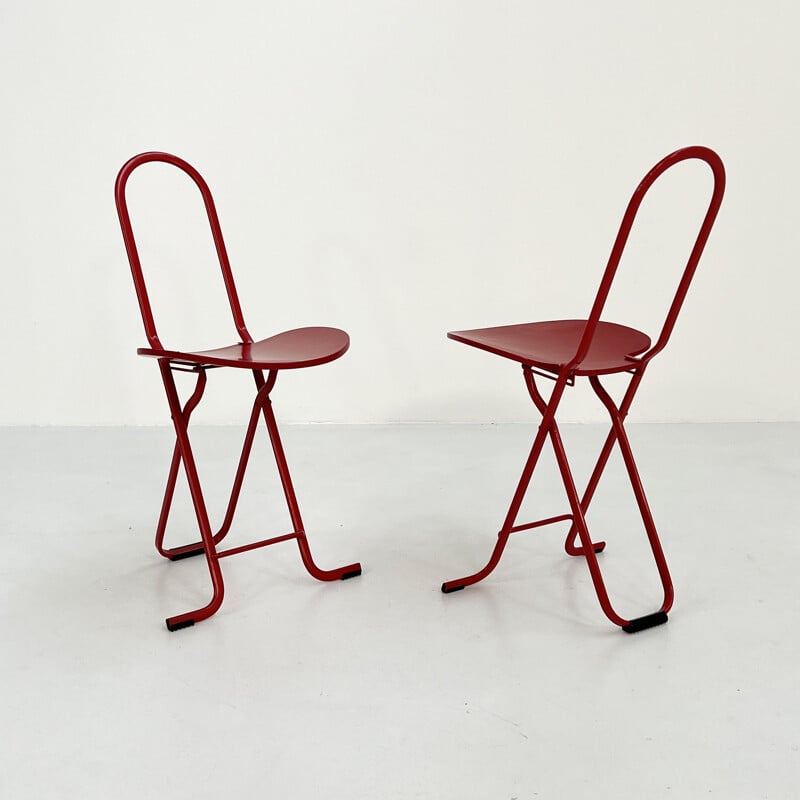 Paire de chaises Dafne rouges vintage par Gastone Rinaldi pour Thema, 1970