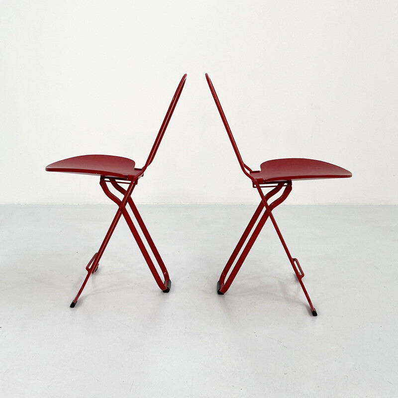 Pair of vintage red Dafne chairs by Gastone Rinaldi for Thema, 1970s