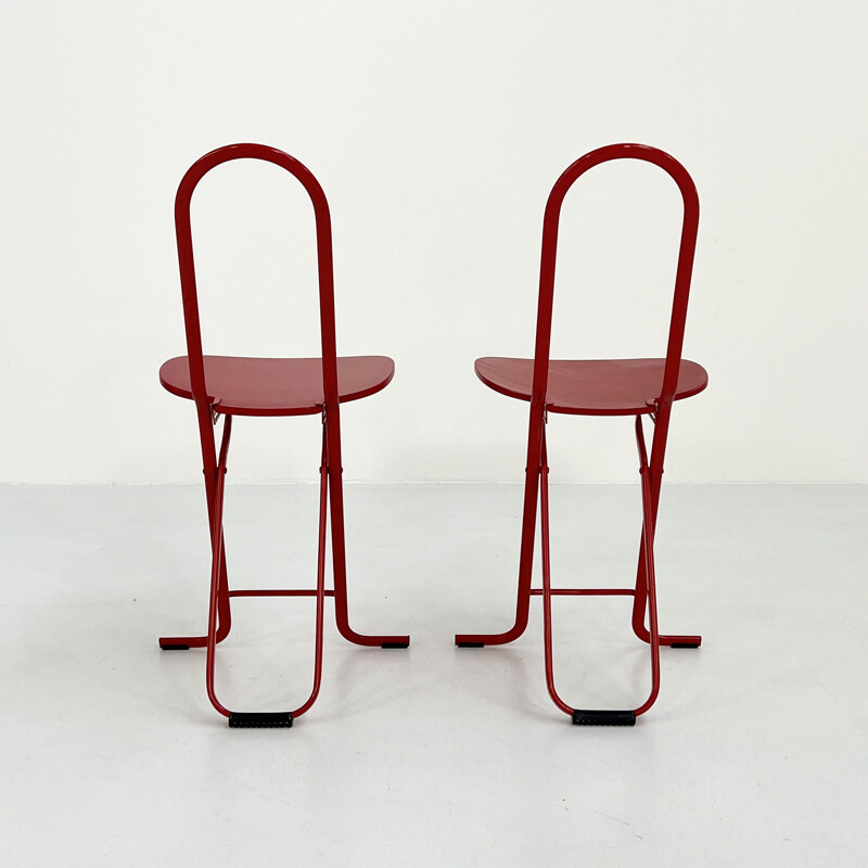 Pair of vintage red Dafne chairs by Gastone Rinaldi for Thema, 1970s