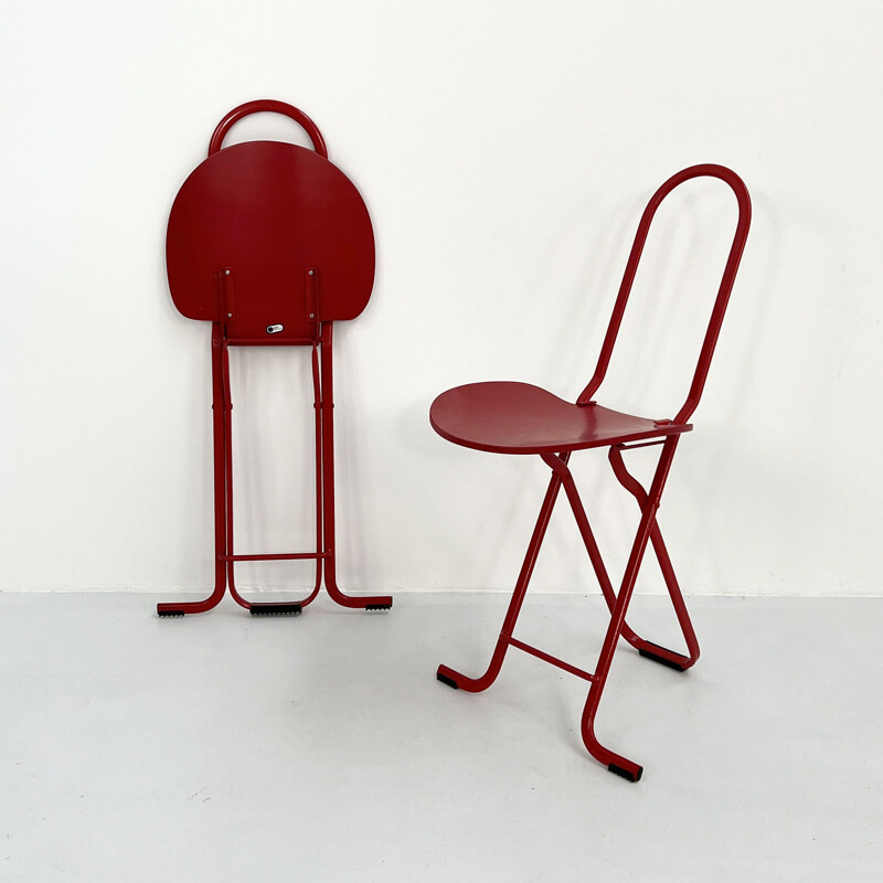 Pair of vintage red Dafne chairs by Gastone Rinaldi for Thema, 1970s