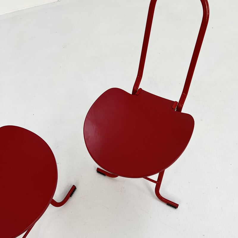 Pair of vintage red Dafne chairs by Gastone Rinaldi for Thema, 1970s