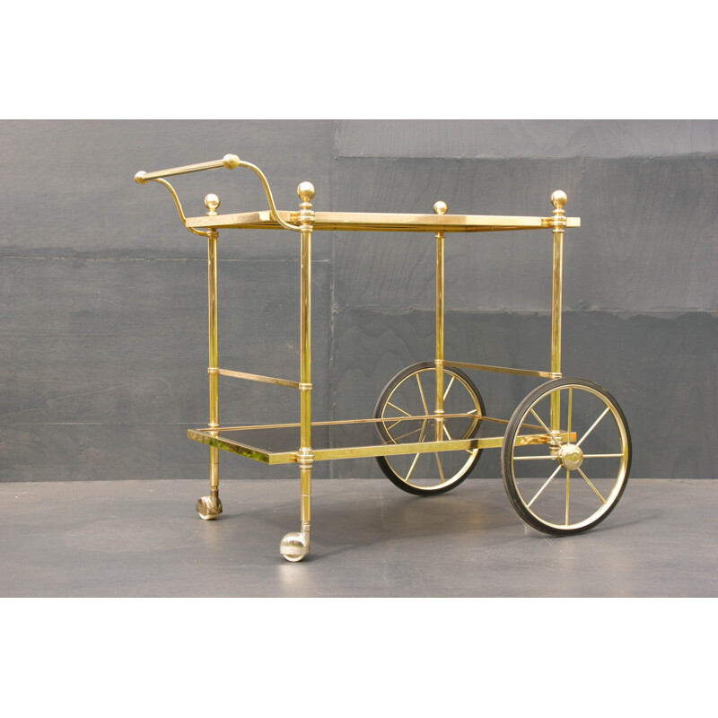 Vintage smoked glass and brass bar trolley, 1970s