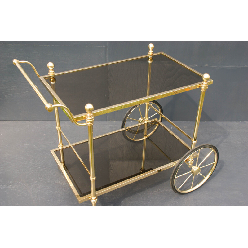 Vintage smoked glass and brass bar trolley, 1970s