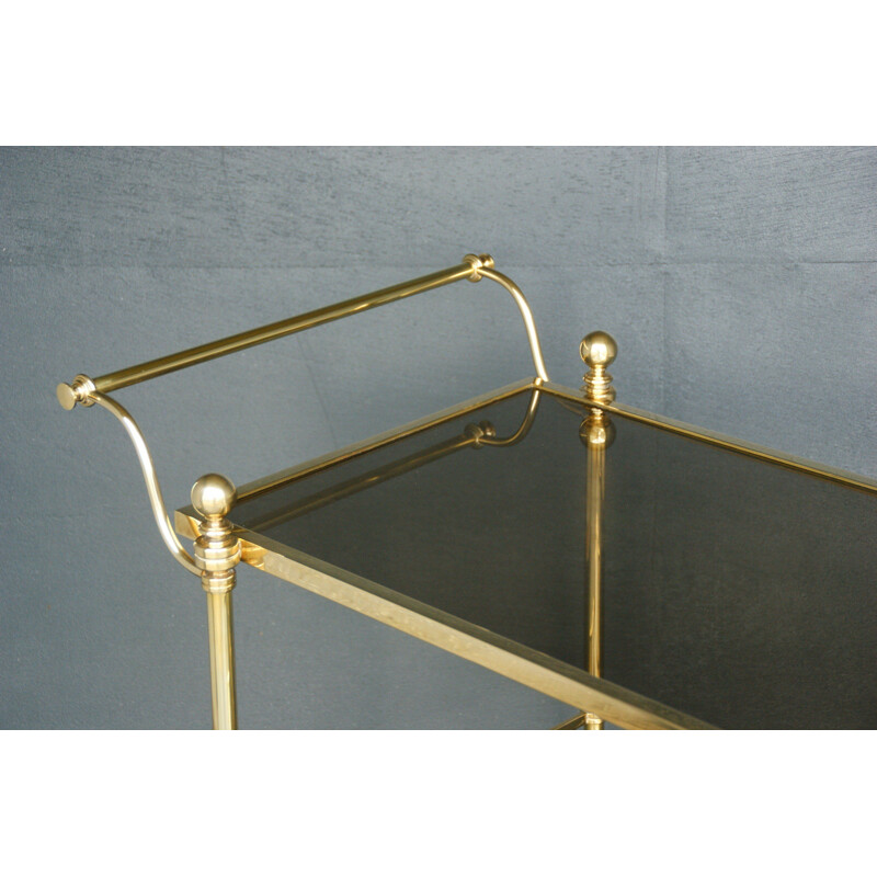 Vintage smoked glass and brass bar trolley, 1970s
