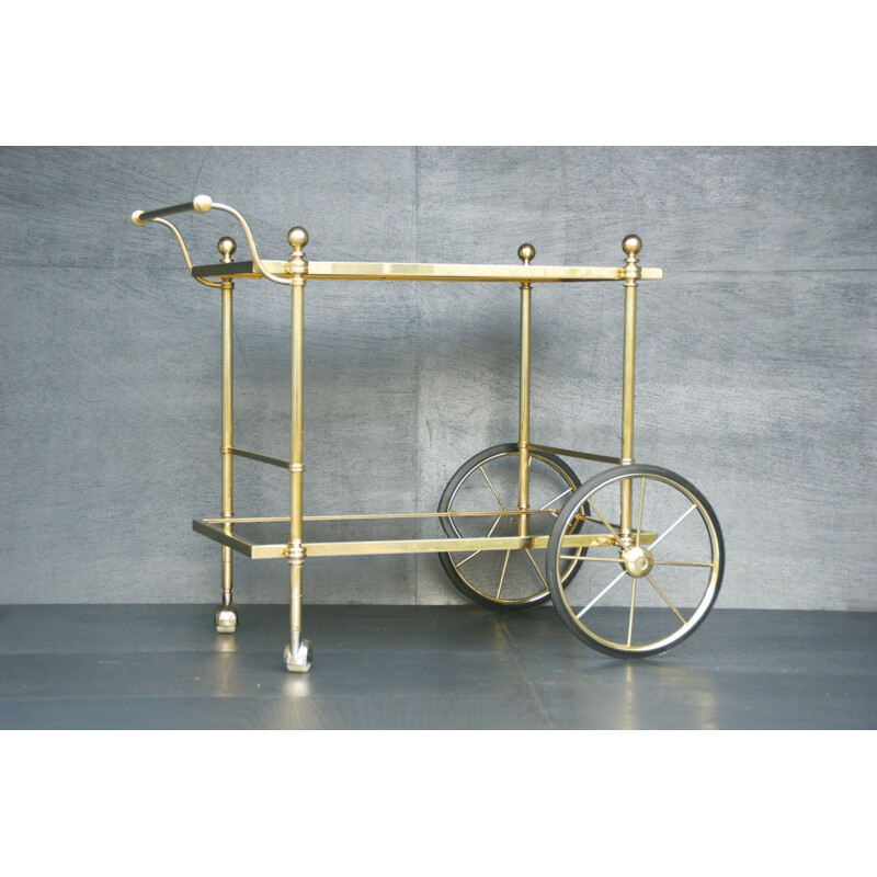 Vintage smoked glass and brass bar trolley, 1970s