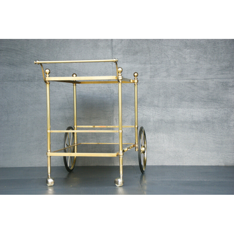 Vintage smoked glass and brass bar trolley, 1970s