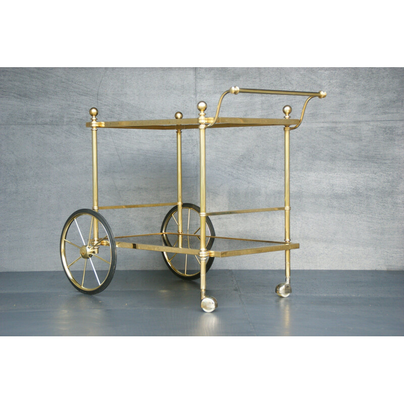 Vintage smoked glass and brass bar trolley, 1970s