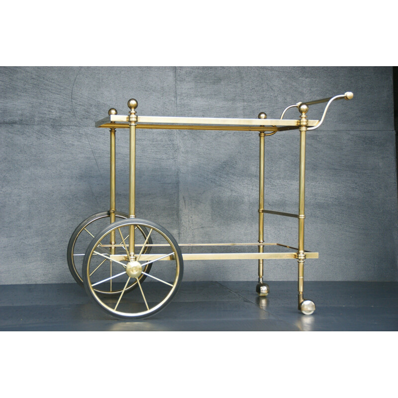 Vintage smoked glass and brass bar trolley, 1970s