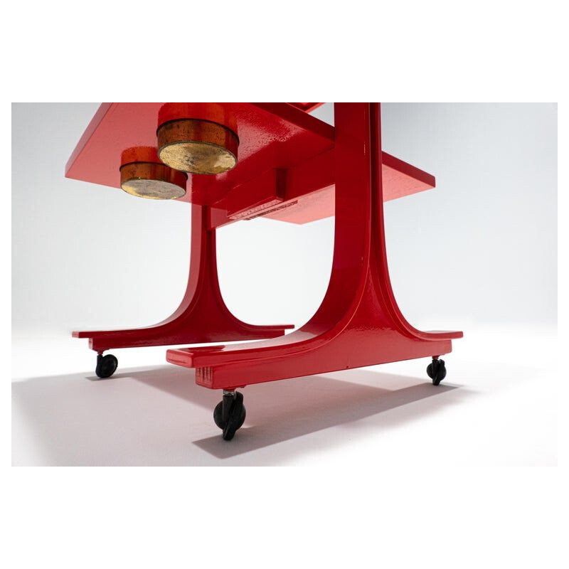 Vintage red service cart by Gianfranco Frattini for Bernini, Italy 1960