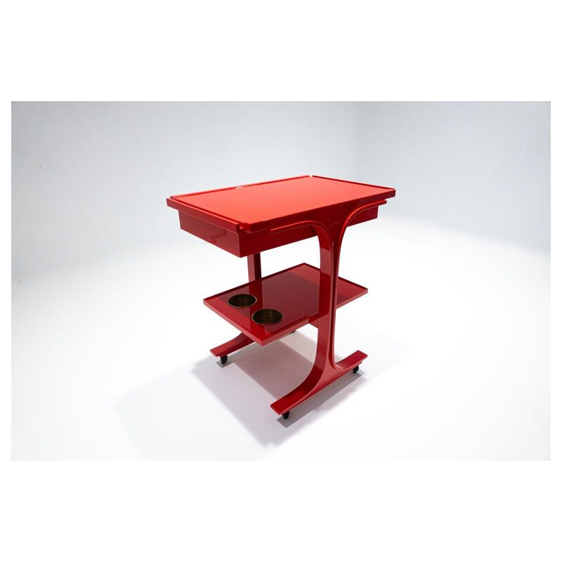 Vintage red service cart by Gianfranco Frattini for Bernini, Italy 1960