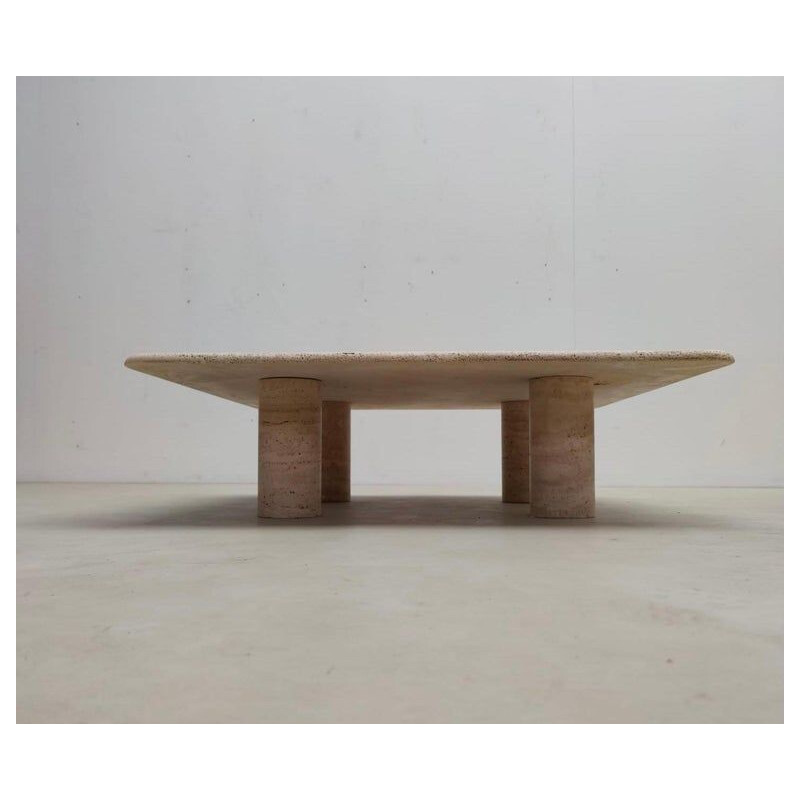Mid-century travertine square coffee table by Angelo Mangiarotti, Italy 1970s