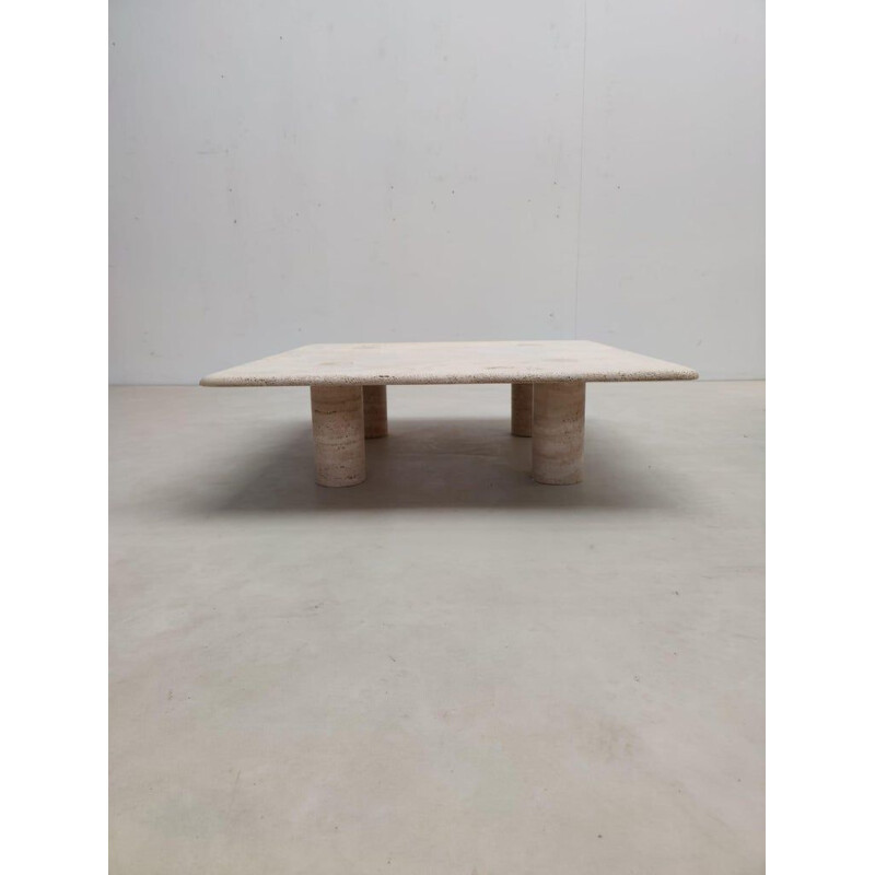 Mid-century travertine square coffee table by Angelo Mangiarotti, Italy 1970s