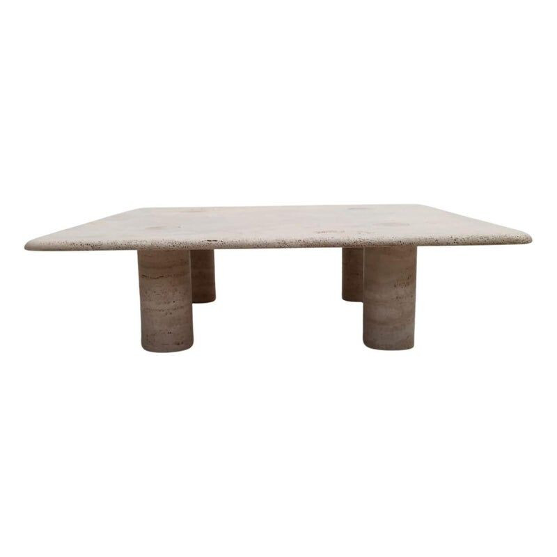 Mid-century travertine square coffee table by Angelo Mangiarotti, Italy 1970s