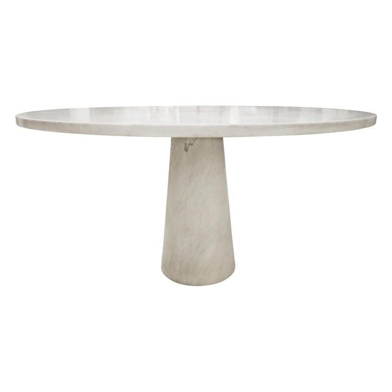 Mid-century white marble round dining table by Angelo Mangiarotti, 1970s