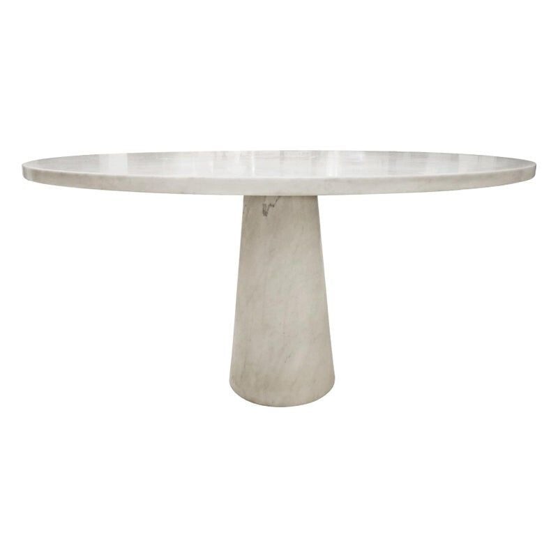 Table vintage ronde en marbre blanc par Angelo Mangiarotti, 1970