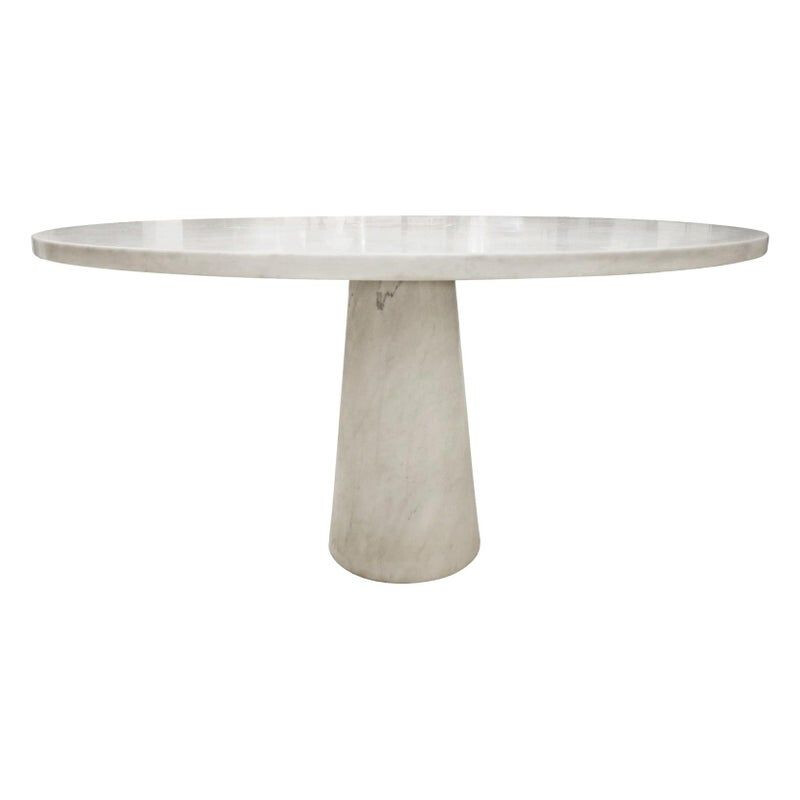 Tavolo vintage rotondo in marmo bianco di Angelo Mangiarotti, 1970