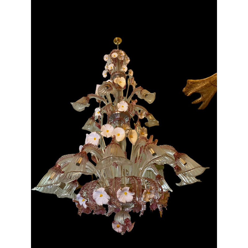 Vintage chandelier with glass Murano by Barovier & Toso, 1980s