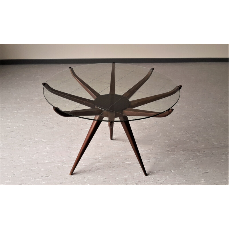 Italian "Spiderleg" coffee table in glass and lacquered wood, Carlo DE CARLI - 1950s