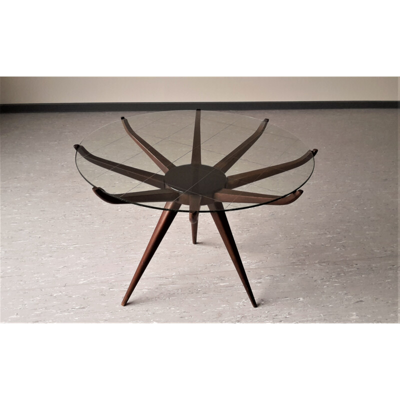 Table basse italienne "Spiderleg" en bois laqué et verre, Carlo DE CARLI - 1950