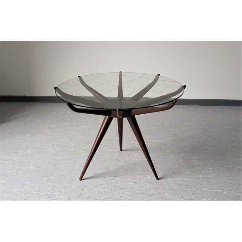 Italian "Spiderleg" coffee table in glass and lacquered wood, Carlo DE CARLI - 1950s