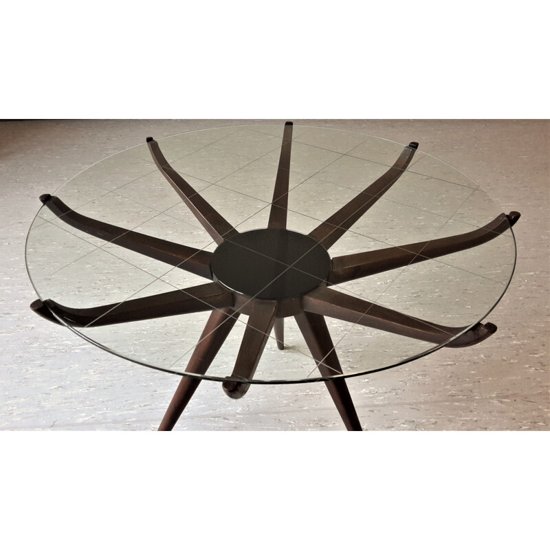 Table basse italienne "Spiderleg" en bois laqué et verre, Carlo DE CARLI - 1950